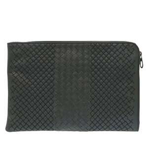 BOTTEGA VENETA Gray Leather Intrecciato Clutch Bag